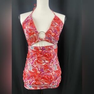 Forever 21 Orange and Multicolor Halter Dress